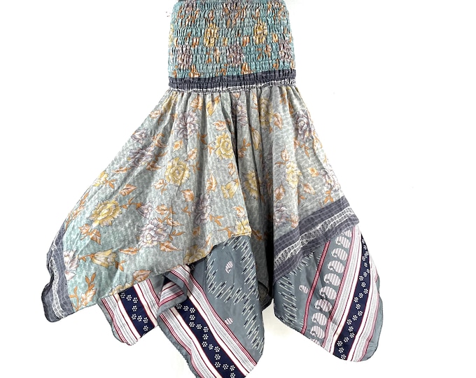 Nina Fairy Skirt One size in Silk (Length 32") a summer silk handmade handkerchief skirt swirly SKU:899-10440