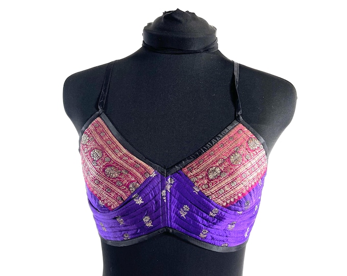 S Gia Cross Strap Bra Top, Handmade in Vintage Silk Brocade (SKU:2161-10062)