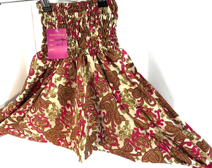 Child Size 3 Silk Harem Pants, Children's Afghans, drop-crotch, Ali Baba, yoga, unisex kids trousers.