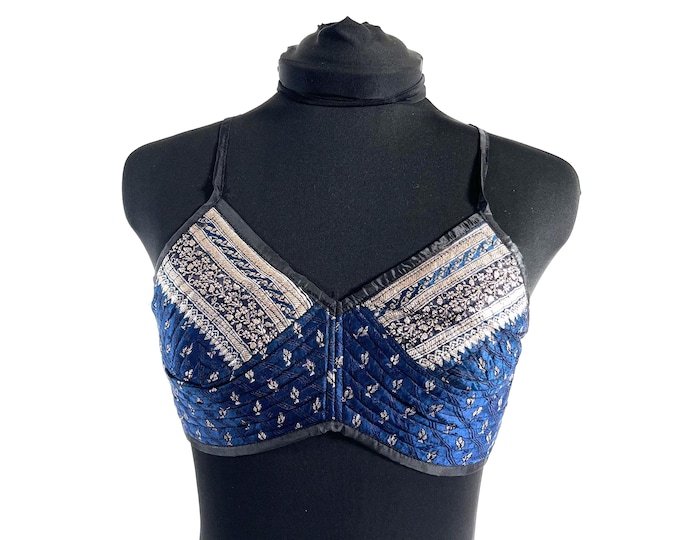 S Gia Cross Strap Bra Top, Handmade in Vintage Silk Brocade (SKU:2161-10060)