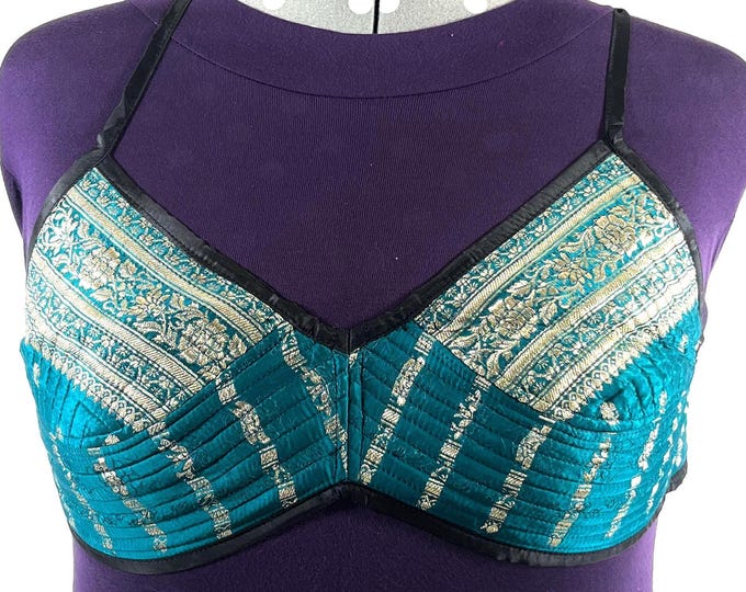 XL Gia Cross Strap Bra Top, Handmade in Vintage Silk Brocade (SKU:2164-10009)