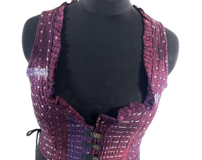 3XL. Mia Waistcoat; Boho Top - Purple & Maroon - Vintage Silk Brocade  (SKU:2146-9720)