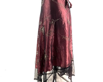 Maxi Wrap Skirt Aari Tari One Size Hippie skirt embroidered 2 layer Boho skirt SKU:2012-9890