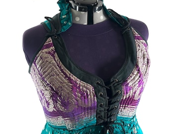 6XL Varuna Corset Dress in Silk Brocade with long body. SKU:2002-10203