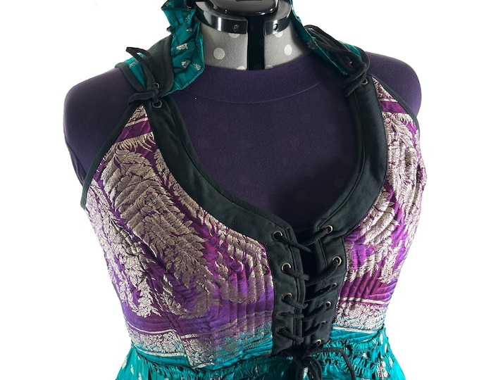 6XL Varuna Corset Dress in Silk Brocade with long body. SKU:2002-10203