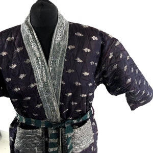Quilted Silk Kimono Jacket XL; Vintage Brocade Robe, Generous Loose Fit, Japanese Style, Handmade.  SKU:758-7029