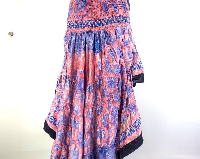 XL Silk Skirt Layla Bohemian Dancing Skirt Hi Low Silk Velvet Edged Skirt, One Size Plus, show you legs Fits up to 50" (127cm) SKU:734-5552
