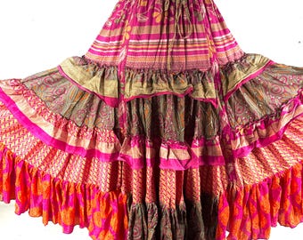 Jazmyn 25 Yard Skirt - Handmade - Vintage Summer Silk - Maxi One Size SKU:738-8963