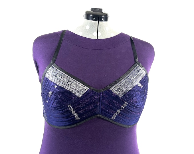 XL Gia Cross Strap Bra Top, Handmade in Vintage Silk Brocade (SKU:2164-10012)