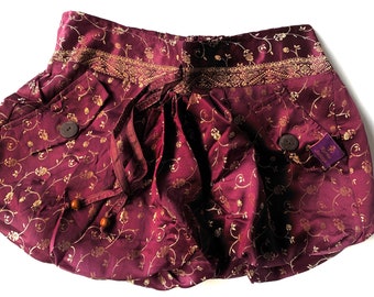 M/L.  Goddess Pocket Shorts, Hot Pants, Yoga, Mini, Rave, Party, Dance, Boho, Red Wine & Gold Shorts