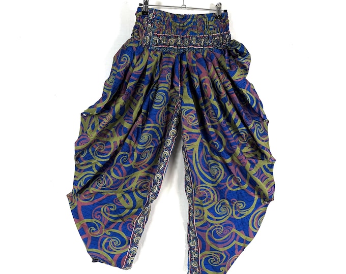 Caroline Waterfall Silk Harem Pants; Handmade One Size, Elasticated waist. Comfy yoga Eco Trousers.  SKU:860-9078