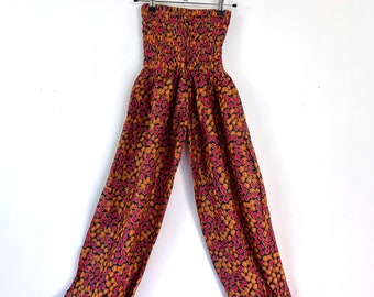 Tania Cotton Pantaloon Harem. One size Adult. Yoga Pants, Gypsy Pants, High Crotch festival pants in Orange Black & Pink