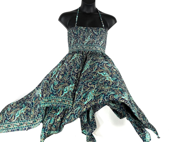 Silk Fairy Dress, Lara Maxi Sundress Plus Size 45" long perfect for Summer travel (Spring Garden Summer Silk) SKU:905-5150