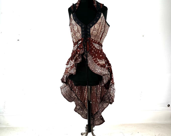 S. Sophia Corset Dress with Hi-Low tiered bustle skirt in Vintage Silk brocade.   SKU:2000-8513