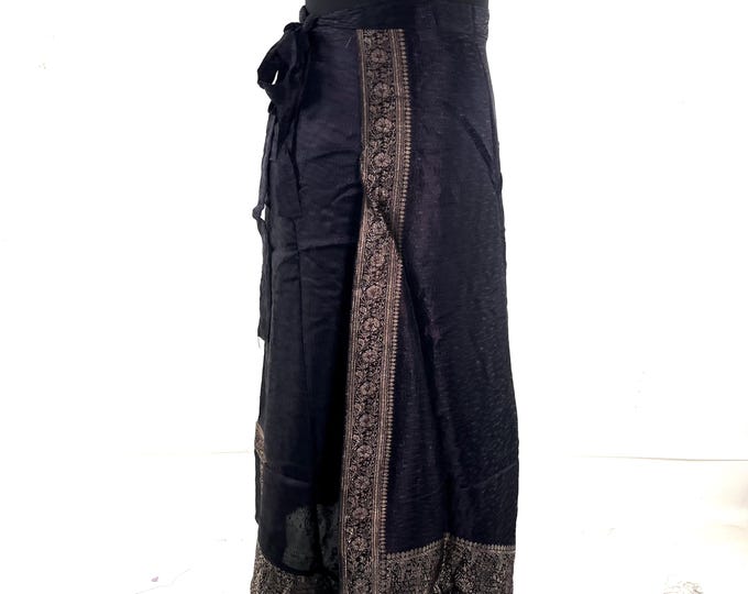 Pahala Maxi Wrap Skirt. Upcycled Vintage Heavy Silk Brocade Sari. One Layer A-Line Wrap Skirt SKU:2032-10491