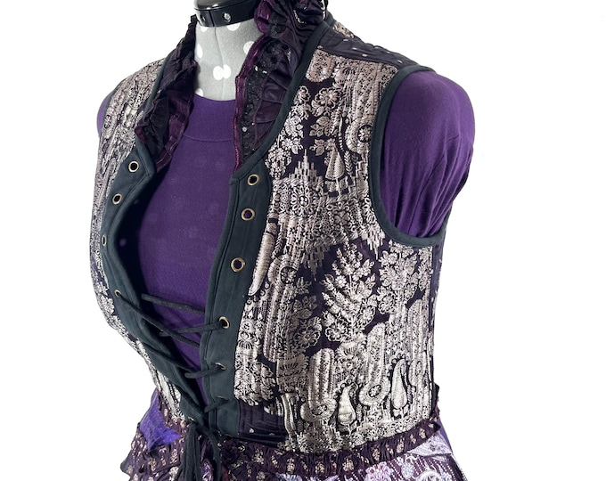 3XL. Isabella Corset Vest Dress; Silk Brocade handmade SKU:2001-9581