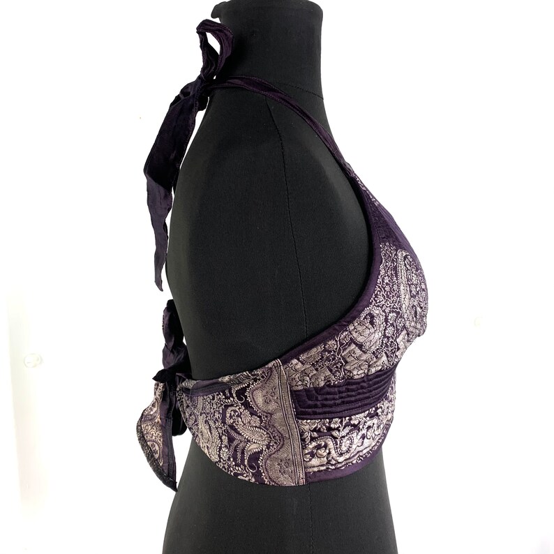 Silk Gypsy Bohemian Goth UK- SM Tribal Top Dark Mori Larp Steampunk Pagan Celtic crop top in Purple /& Silver