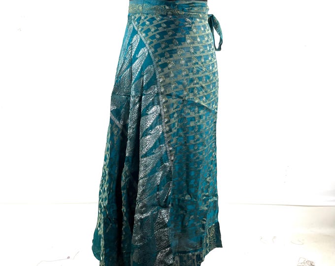 Pahala Maxi Wrap Skirt. Upcycled Vintage Heavy Silk Brocade Sari. One Layer A-Line Wrap Skirt SKU:2032-10493