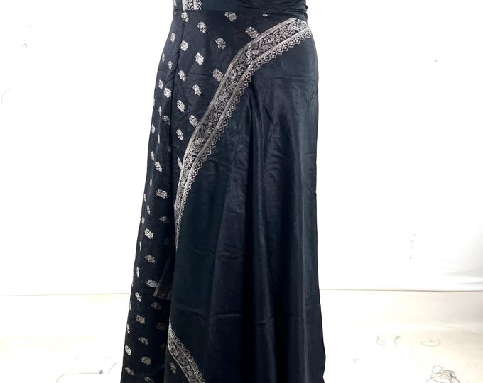 Pahala Maxi Wrap Skirt. Upcycled Vintage Heavy Silk Brocade Sari. One Layer A-Line Wrap Skirt SKU:2032-10497