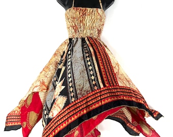 Ayeling Fairy Dress; Silk Summer Dress, One Size 38" (97cm) Midi Length, Silky Sun Bohemian Hippy Boho Gypsy Princess. SKU:904-7261