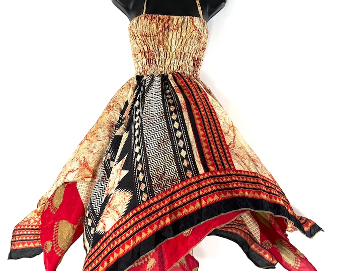 Ayeling Fairy Dress; Silk Summer Dress, One Size 38" (97cm) Midi Length, Silky Sun Bohemian Hippy Boho Gypsy Princess. SKU:904-7261