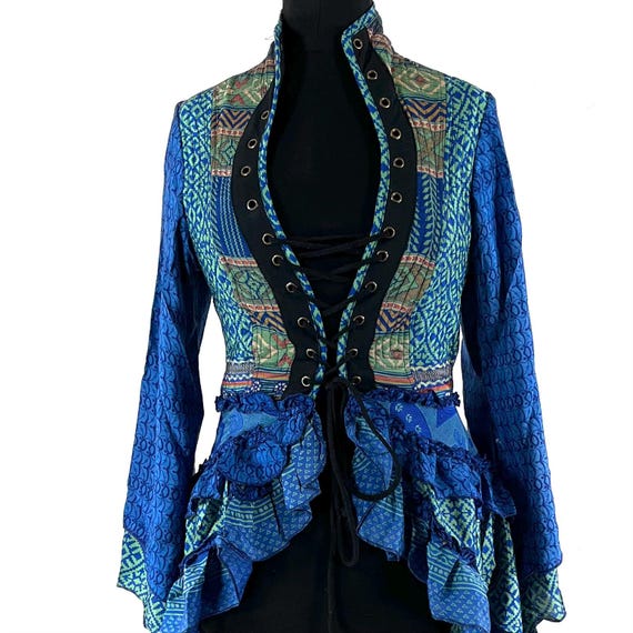 seraphina corset detail long sleeve dress S Seraphina Corset Dress - Silk - Long Sleeves - Handmade (SKU:1005-9324)