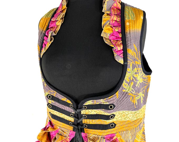 XL. Celeste Underbust Corset Dress. Bustier with adj tail length. Vintage Silk. Cosplay, Larp, Steampunk, Fairy, Renaissance SKU:982-5456