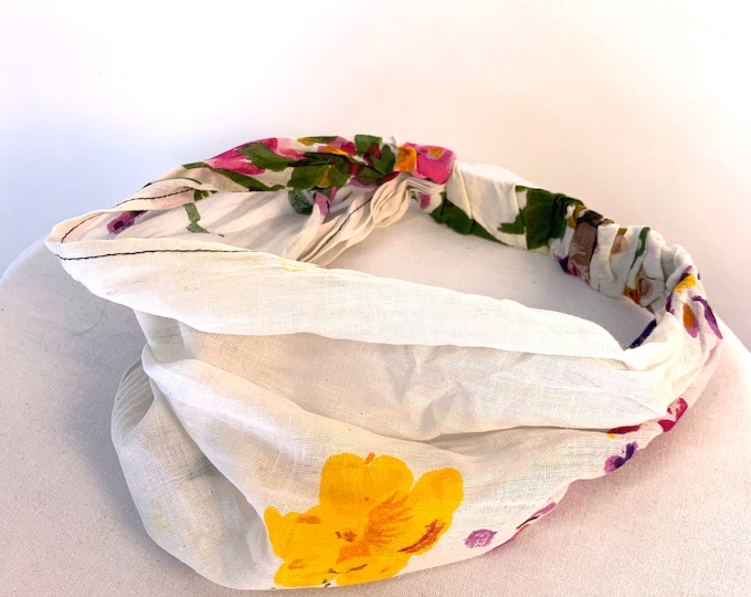 White Cotton Washable Headband Face Mask. dust mask, bandana, scrunchies FIT Head circumference 19” to 23”