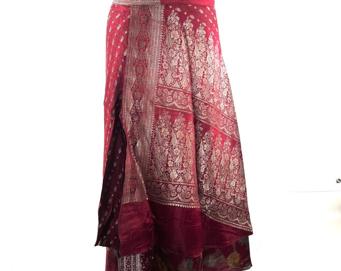 Pemberin Maxi Wrap Skirt - Silk Brocade - Two Layer - A-Line - One Size SKU:2035-10463
