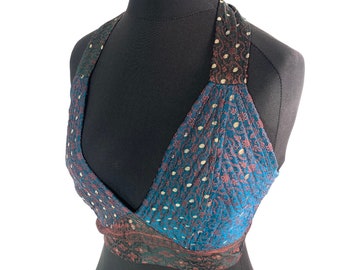 M/L. Phoenix Tribal Top, Silk, Steampunk Pagan, Bohemian, Gypsy, Larp, Goth, Dark Mori, Celtic crop top. SKU:1021-5027