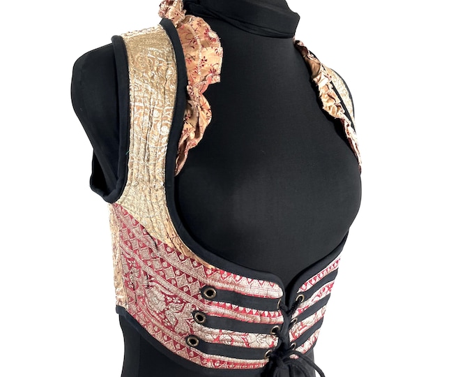 Underbust Corset Top; Ivy M steampunk vest handmade in Vintage Silk Brocade (SKU:2172-10117)
