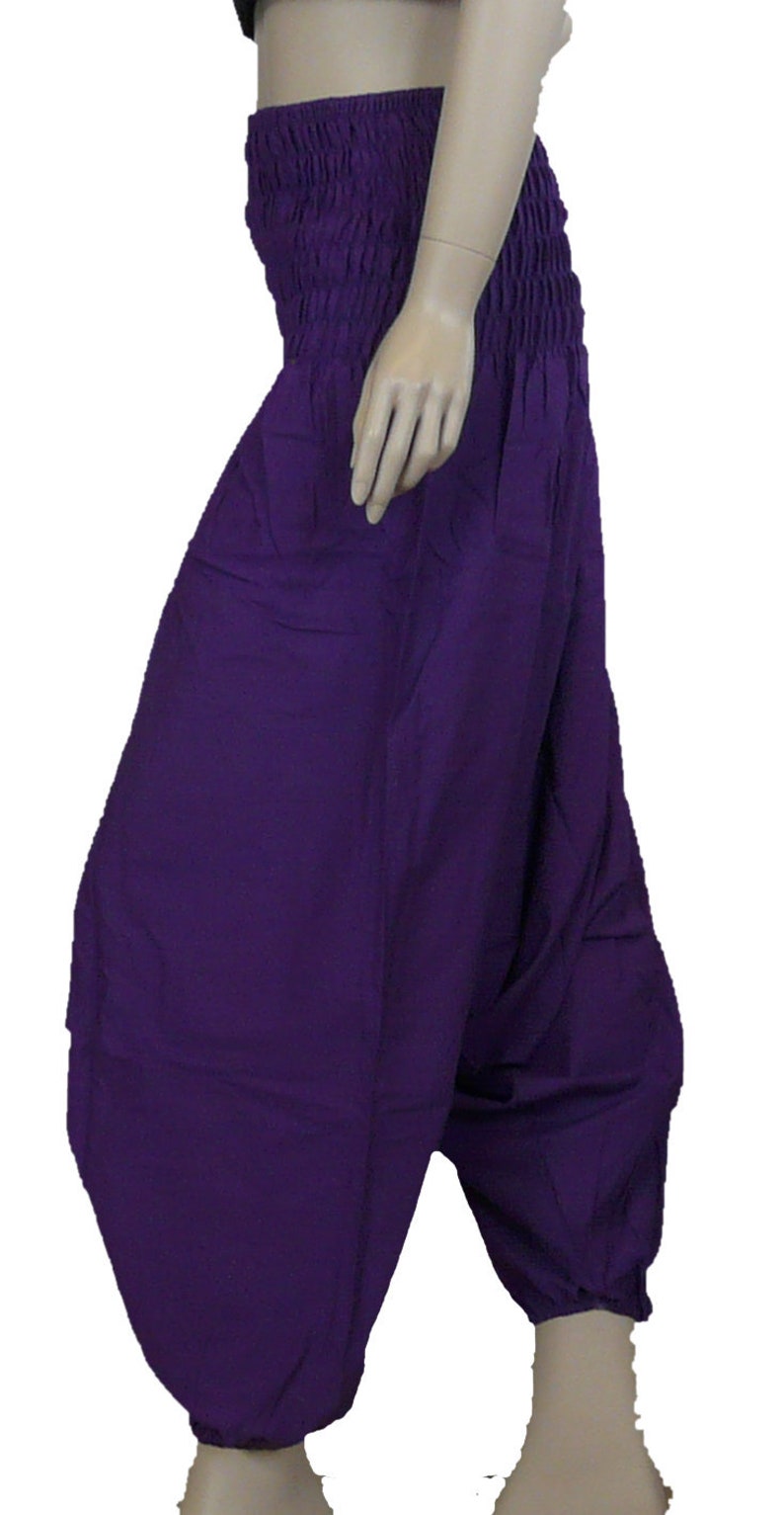 Harem Pants cotton with drop crotch, Purple Afghani Pants. Unisex Ali Baba Trousers Aladdin Pants Yoga Pants image 9