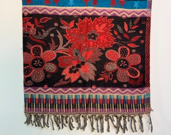 Warm Mountain Blanket, Rose Pattern Blanket scarf, Parties, festivals & snuggling, Throws, Wrap, Shawl. Bohemian meditation