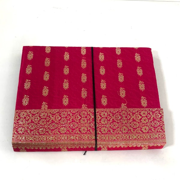 Photo Album 10" x 13" hand made in Up-Cycled pink silver Silk Brocade