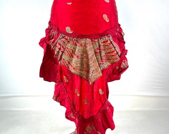 Bustle Wrap Over Skirt Vintage Silk Brocade, Luna M/L; Tribal Belly Dance mini skirt, Steampunk Festival Cosplay Tail Skirt SKU:221-7140