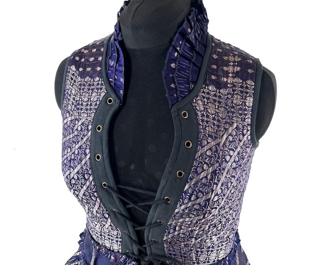 2XL. Isabella Corset Dress in Silk brocade. Perfect for Steampunk, Larp, Tribal & REN events SKU:2001-9595