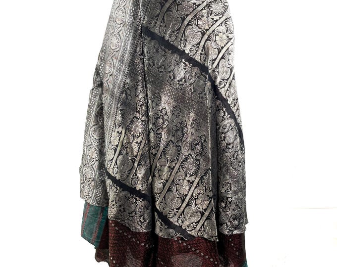 Pemberin Midi Wrap Skirt - Silk Brocade - Two Layer - A-Line - One Size (SKU:2034-10476)