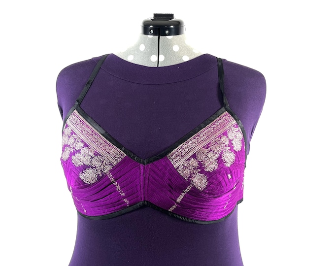 XL Gia Cross Strap Bra Top, Handmade in Vintage Silk Brocade (SKU:2164-10016)