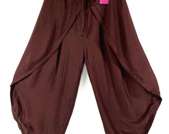 Brown Tulip Palazzo Pants; Rayon Split open leg harem trouser