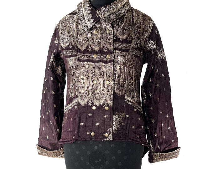 XL. Steampunk Coat; a Silk Brocade Fleece Lined Tailcoat SKU:549-8393