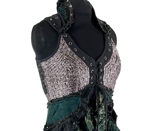 2XL Sophia Corset Dress - Hi-Low tiered skirt - handmade - Silk brocade (SKU:2000-8767)
