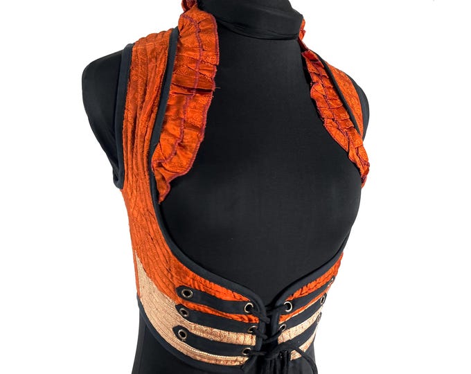 Underbust Corset Top; Ivy S steampunk vest handmade in Vintage Silk Brocade (SKU:2171-10101)