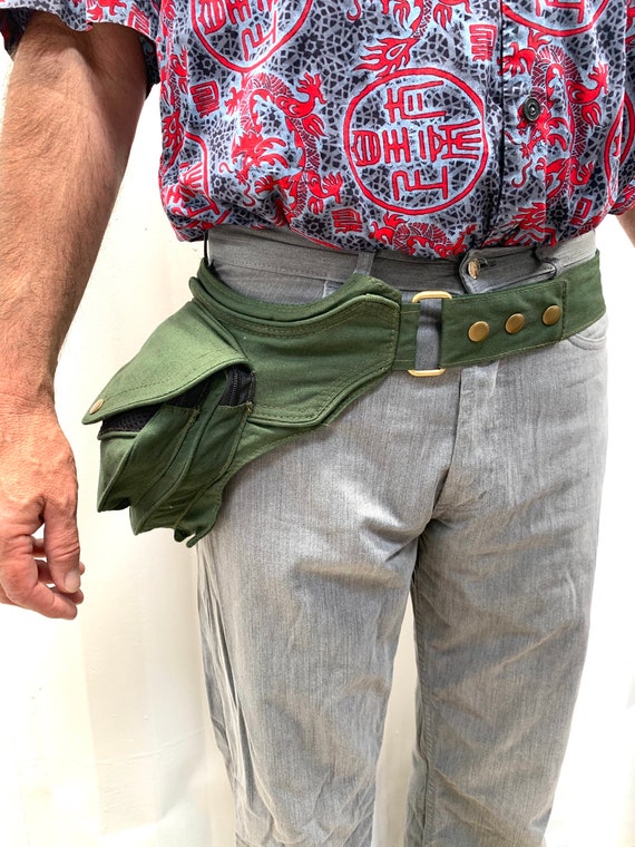 Utility Hip Bag Green in Tough Cotton. Money Belt Fanny Pack Bum Bag Etsy