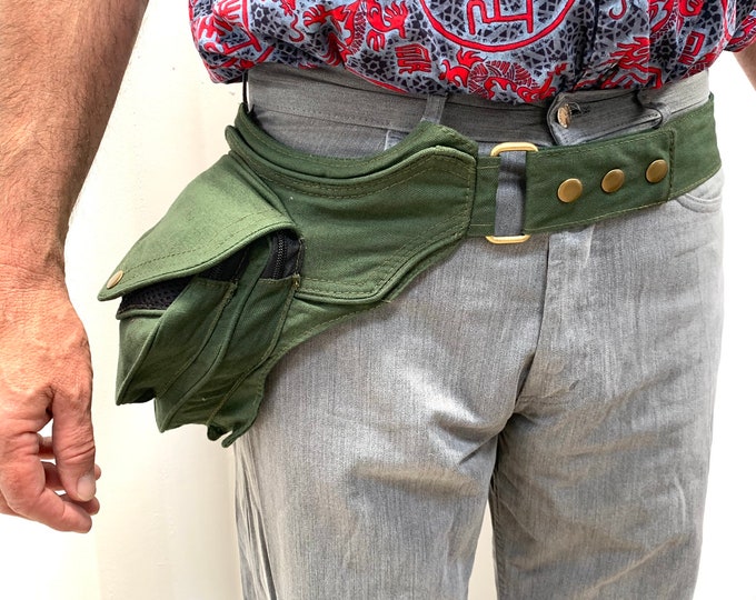 Utility Hip Bag Green in tough cotton. Money belt, Fanny Pack, Bum bag
