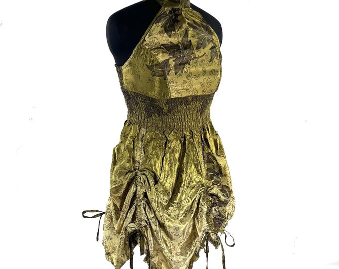 Sadie Silk Pixie Dress. One Size. A Sun Goddess Halter Dress with adjustable Rouches.  SKU:1031-10451