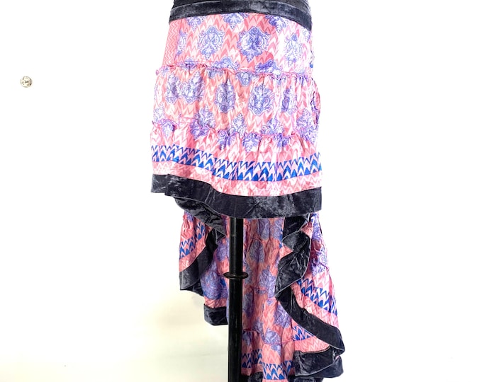 XL Silk Skirt Layla Bohemian Dancing Skirt Hi Low Silk Velvet Edged Skirt, One Size Plus, show you legs Fits up to 50" (127cm) SKU:734-5552