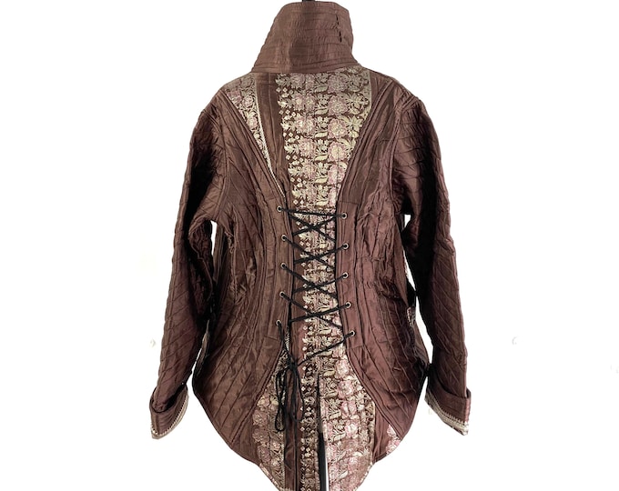 2XL. Silk Brocade Tailcoat - Pirate Highwayman - Fleece Lined (SKU:549-1682)