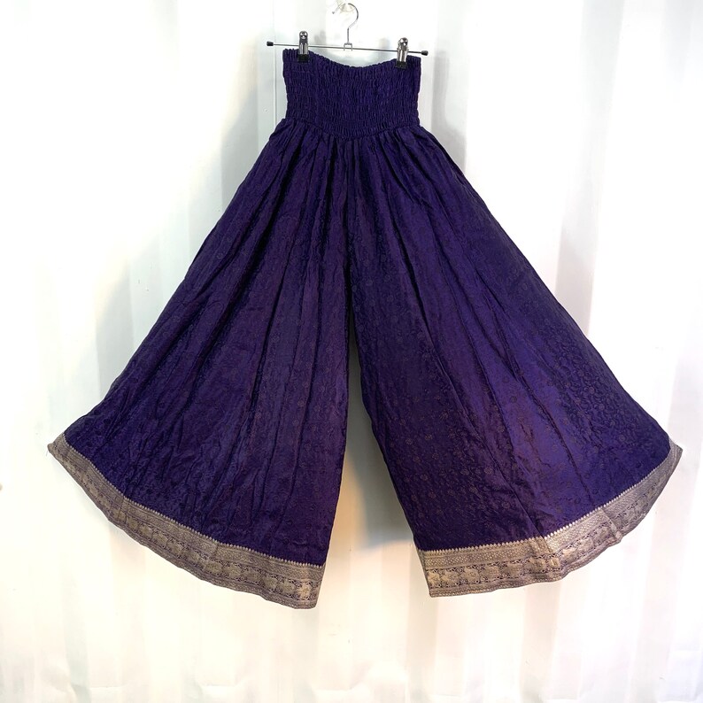 Elasticated Waist Culottes. Purple with silver SALE- Reduced due to slight marking Silk Brocade One size Palazzo Pants
