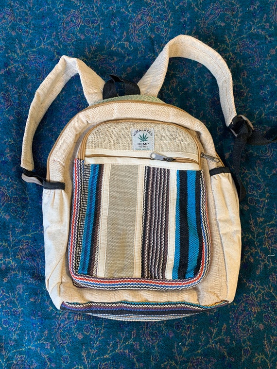 Natural Hemp Striped Backpack Hand Hemp school backpack Striped Boho Rucksack Travel  main image 4