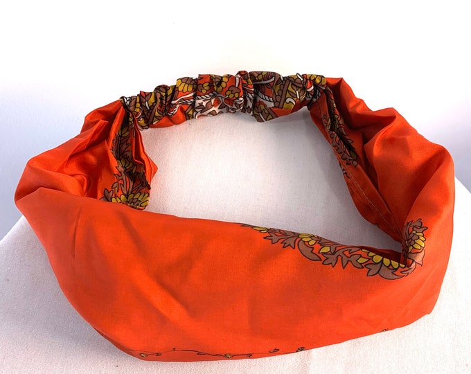 Silk Headband - dust-mask, neck-scarf, bandana, scrunchy.  Option to add buttons, FIT Head circumference 19” to 23”